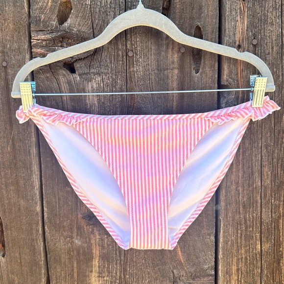 NWOT Aerie Seersucker Light Pink & White Stripe Ruffle Bikini Swimsuit Bottoms - Picture 5 of 11